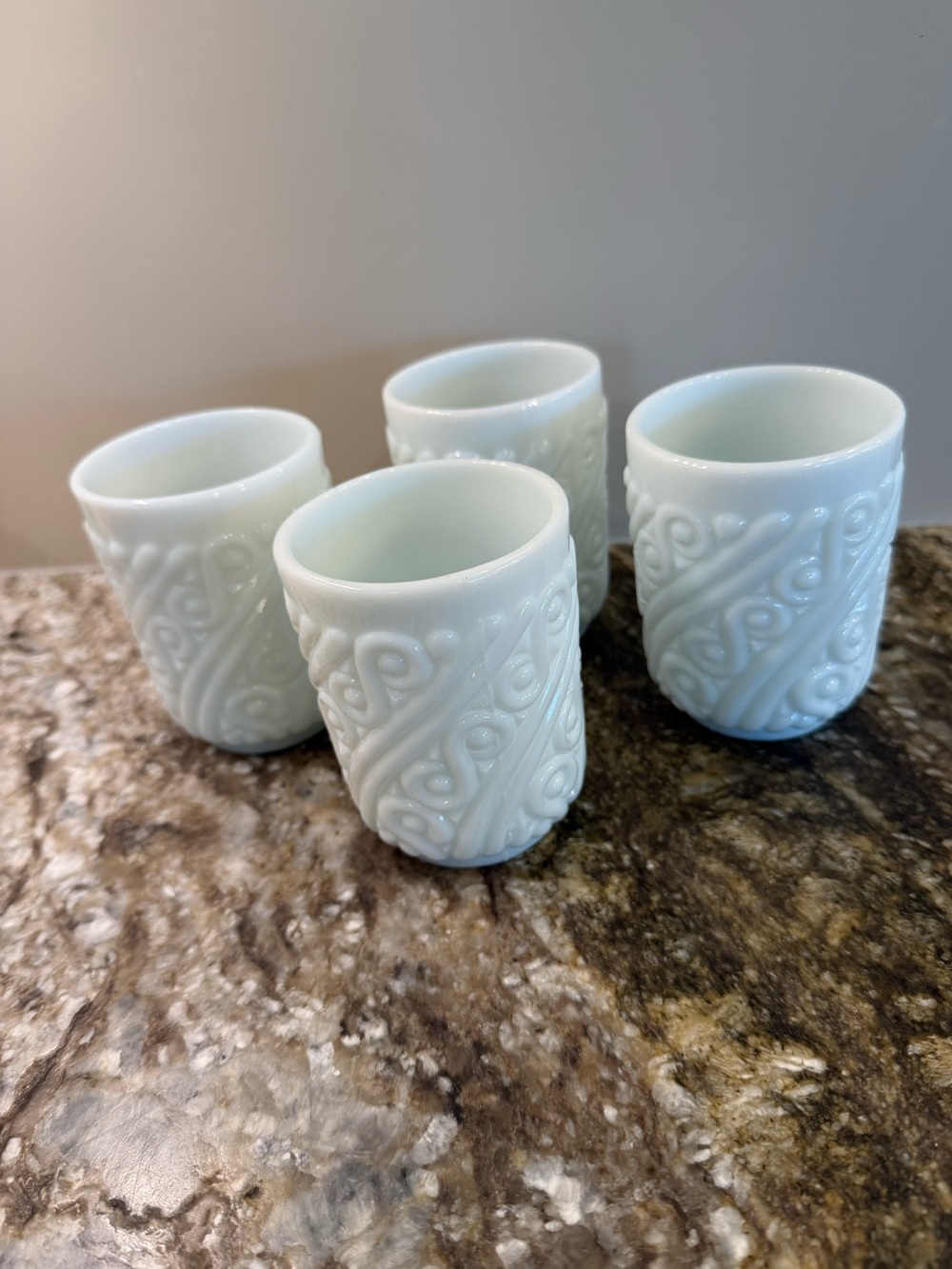 Imperial Glass Milk Glass Scroll Pattern Glasses